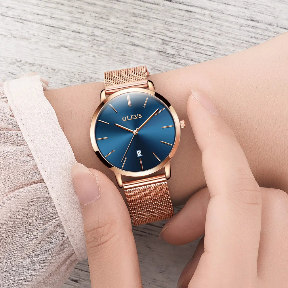 OLEVS Watches For Women Quartz Waterproof Watch Luxury Lady's Watch Stainless Steel Rose Gold Set Gift Box