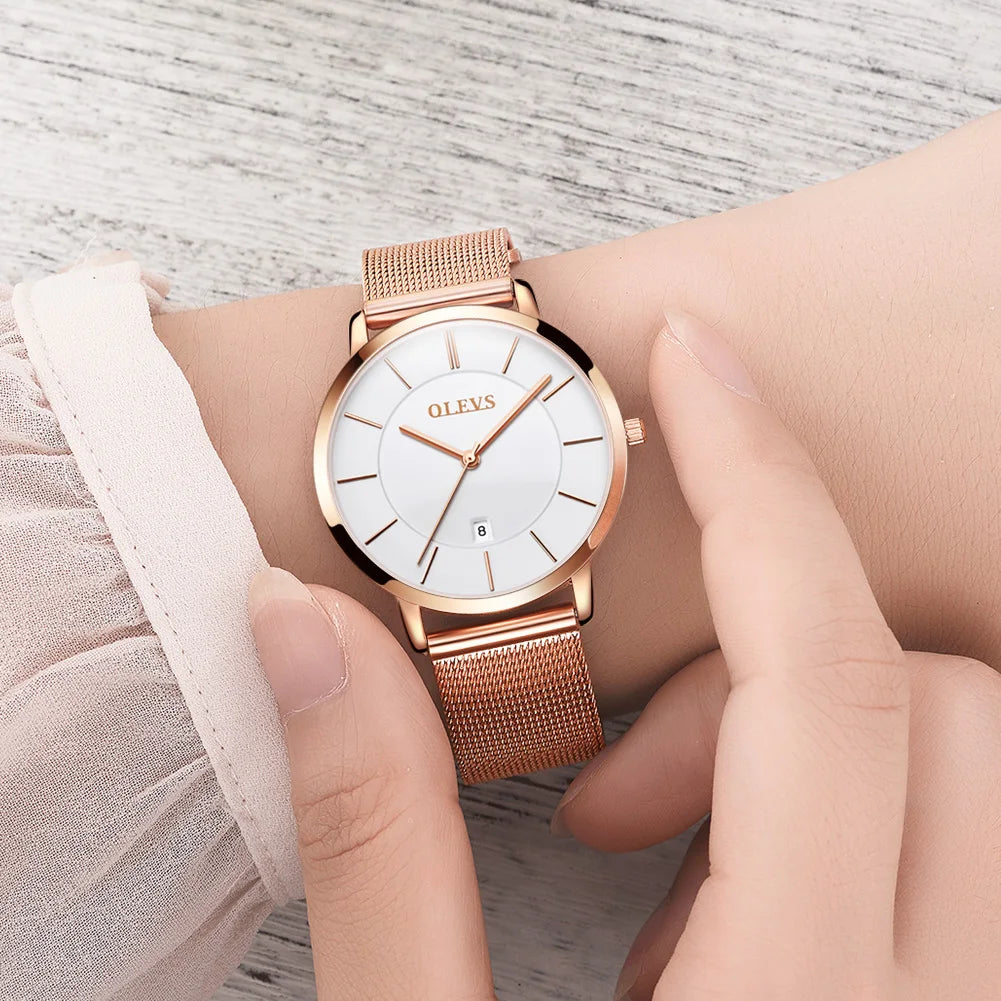 OLEVS Watches For Women Quartz Waterproof Watch Luxury Lady's Watch Stainless Steel Rose Gold Set Gift Box