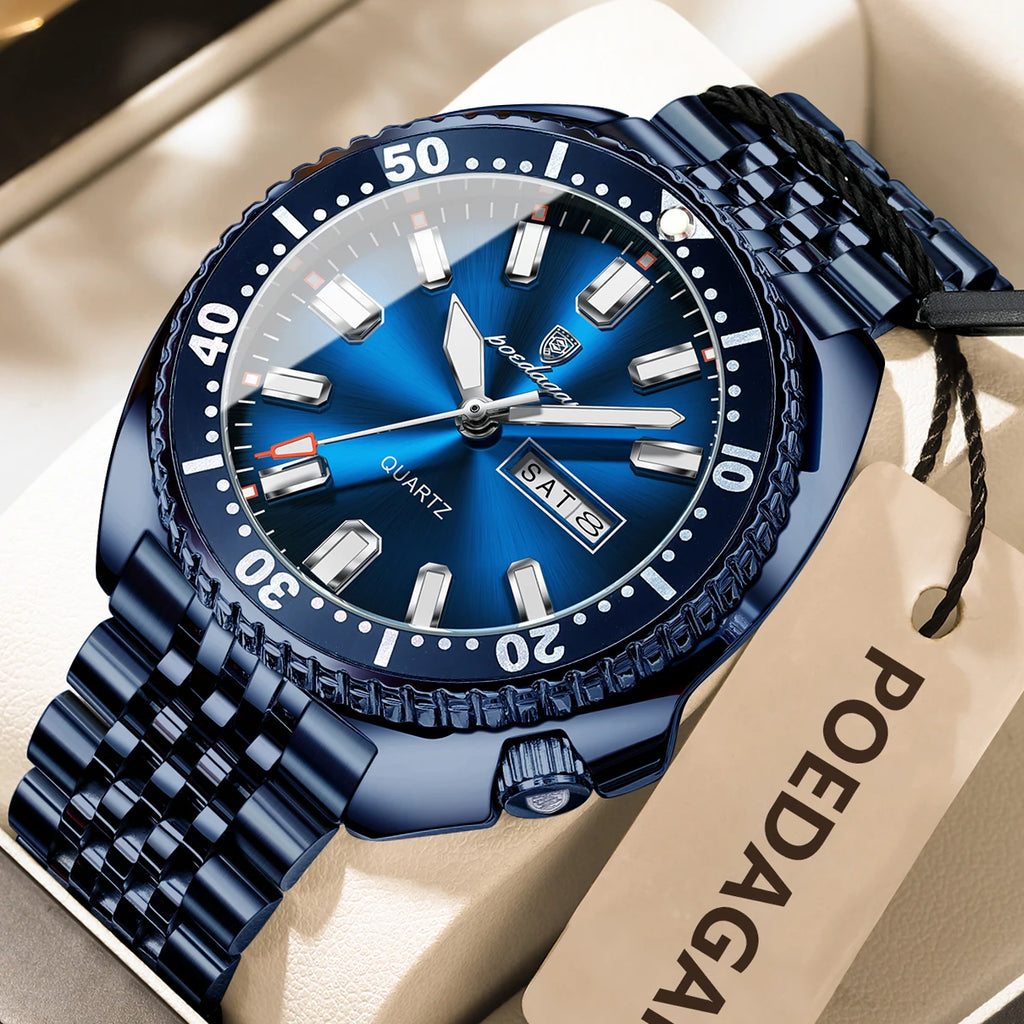 POEDAGAR Business Men Watch Date Week Waterproof Luminous Luxury Man Wristwatch Sports Stainless Steel Men's Quartz Watches Male