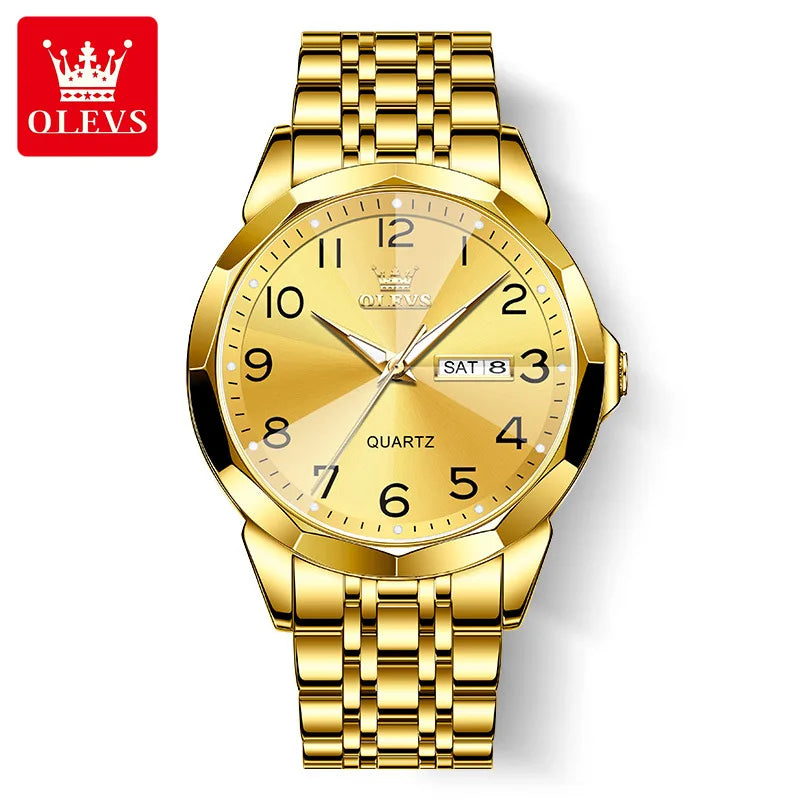 OLEVS Original Luxury Brand Watch for Men Waterproof Silver Stainless Steel Classic Casual Quartz Wristwatch Date Week Man Gift