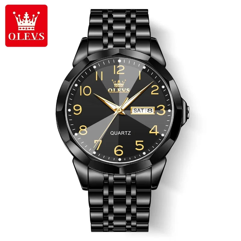 OLEVS Original Luxury Brand Watch for Men Waterproof Silver Stainless Steel Classic Casual Quartz Wristwatch Date Week Man Gift