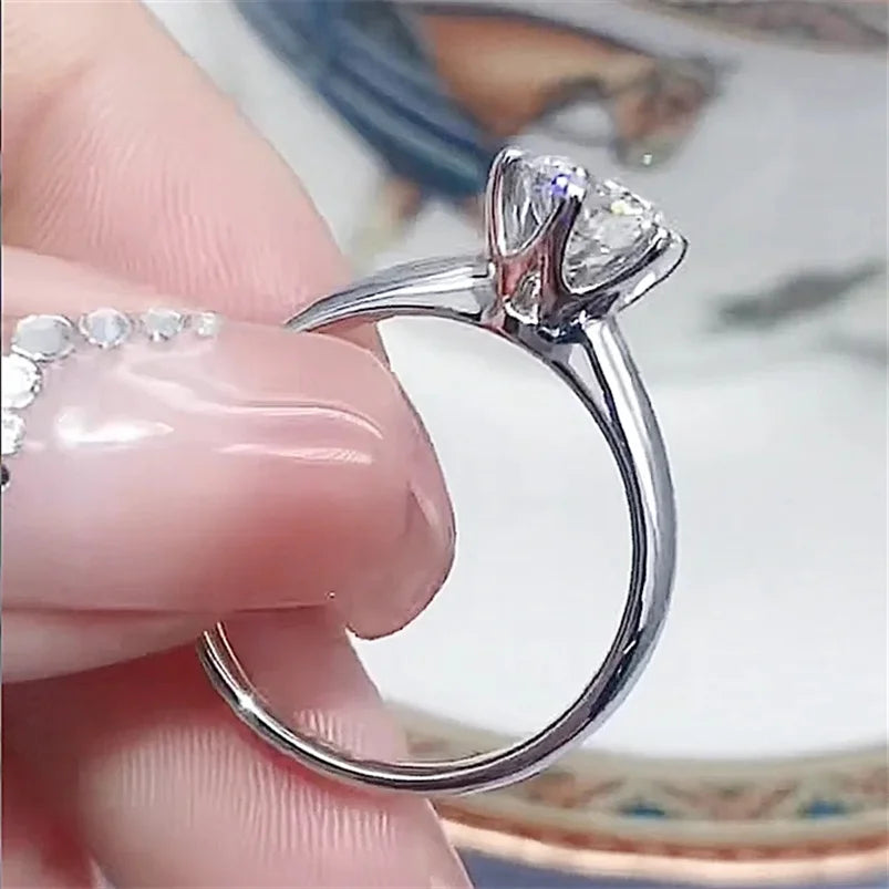 CC Wedding Rings For Women Silver Color 1ct 6 Claws Cubic Zirconia Engagement Propose Fashion Jewelry Accessories CC633