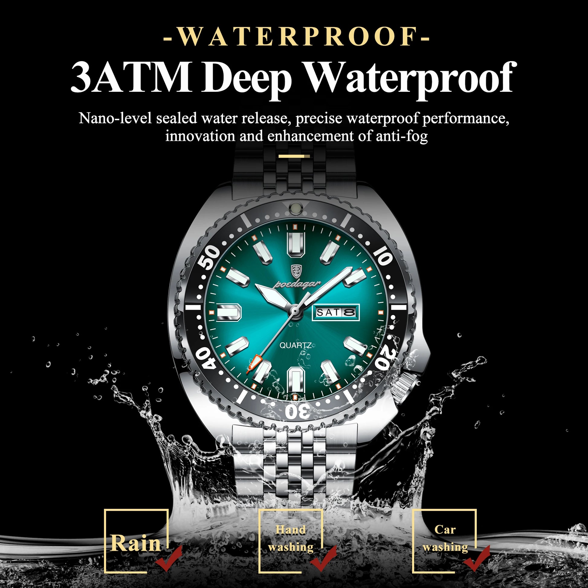POEDAGAR Business Men Watch Date Week Waterproof Luminous Luxury Man Wristwatch Sports Stainless Steel Men's Quartz Watches Male