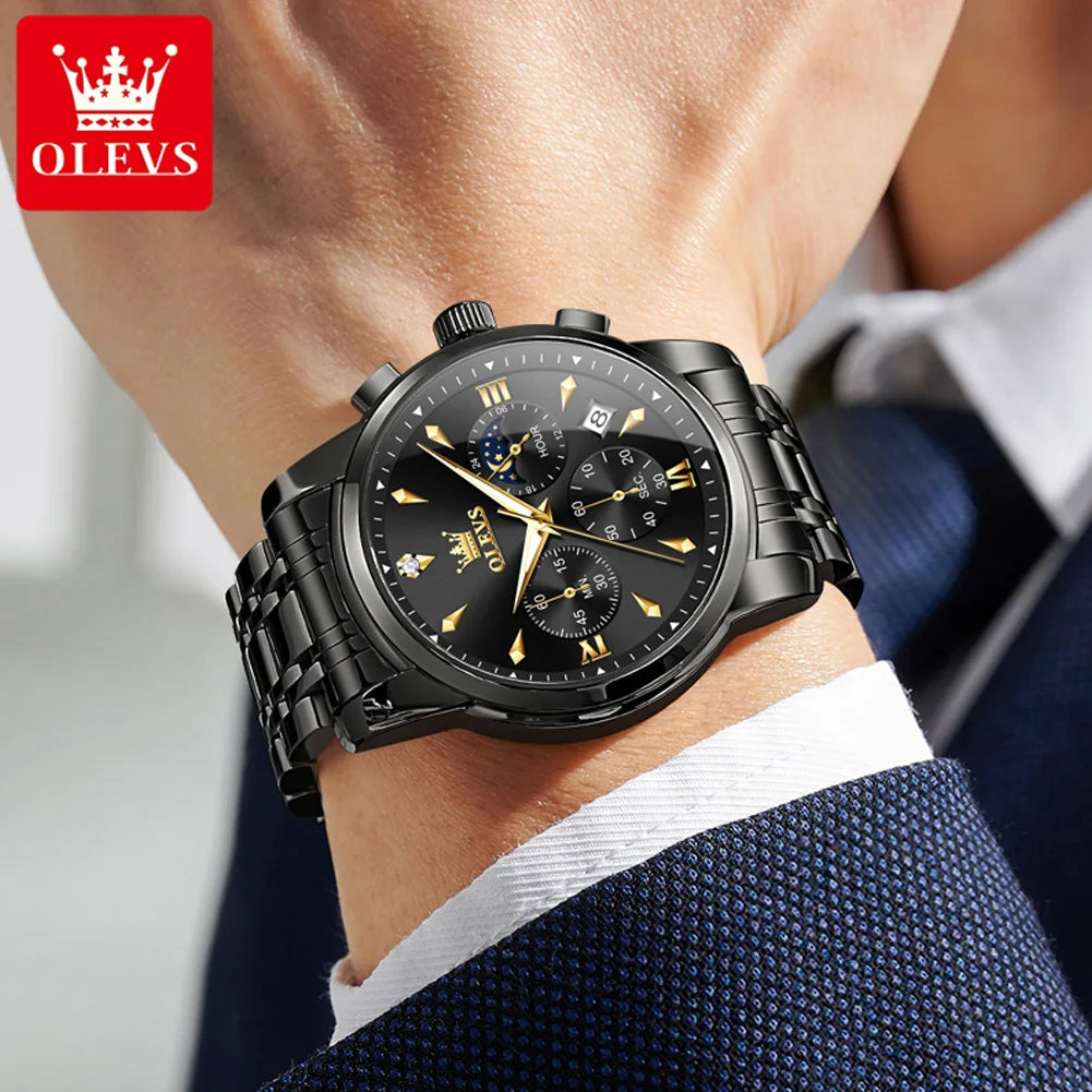 OLEVS 3639 Top Brand Original Quartz Watch Multifunctional Chronograph Watch For Men Waterproof Luminous Moon Phase Watch New