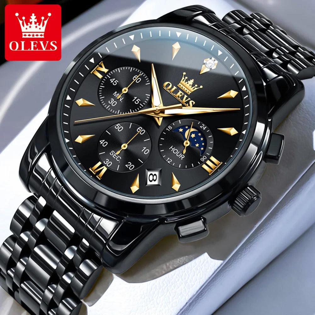 OLEVS 3639 Top Brand Original Quartz Watch Multifunctional Chronograph Watch For Men Waterproof Luminous Moon Phase Watch New