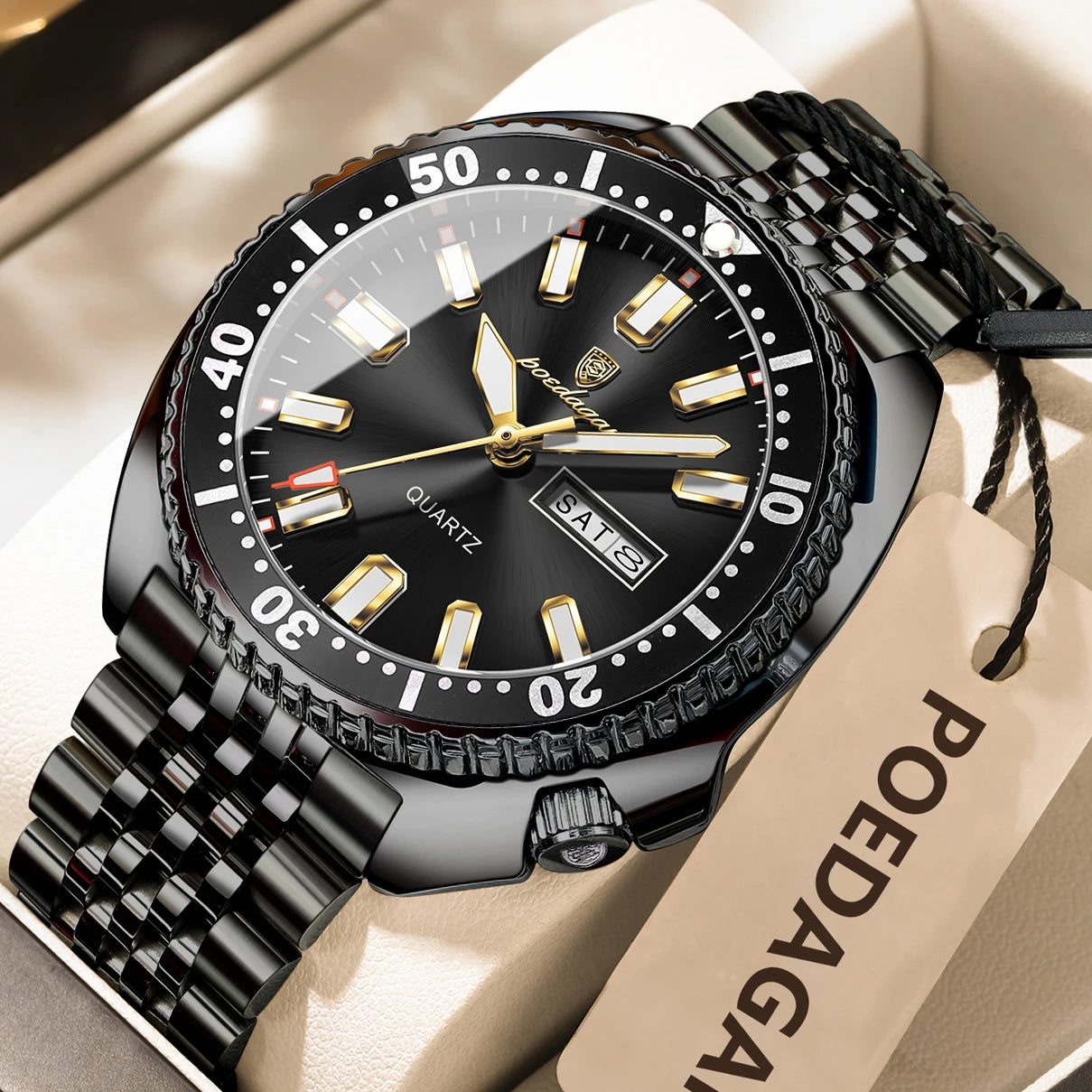 POEDAGAR Business Men Watch Date Week Waterproof Luminous Luxury Man Wristwatch Sports Stainless Steel Men's Quartz Watches Male