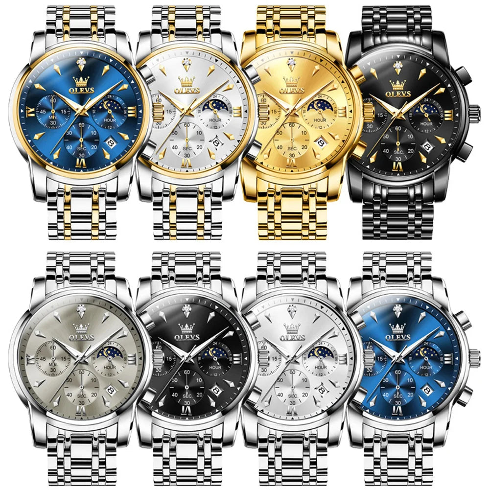 OLEVS 3639 Top Brand Original Quartz Watch Multifunctional Chronograph Watch For Men Waterproof Luminous Moon Phase Watch New