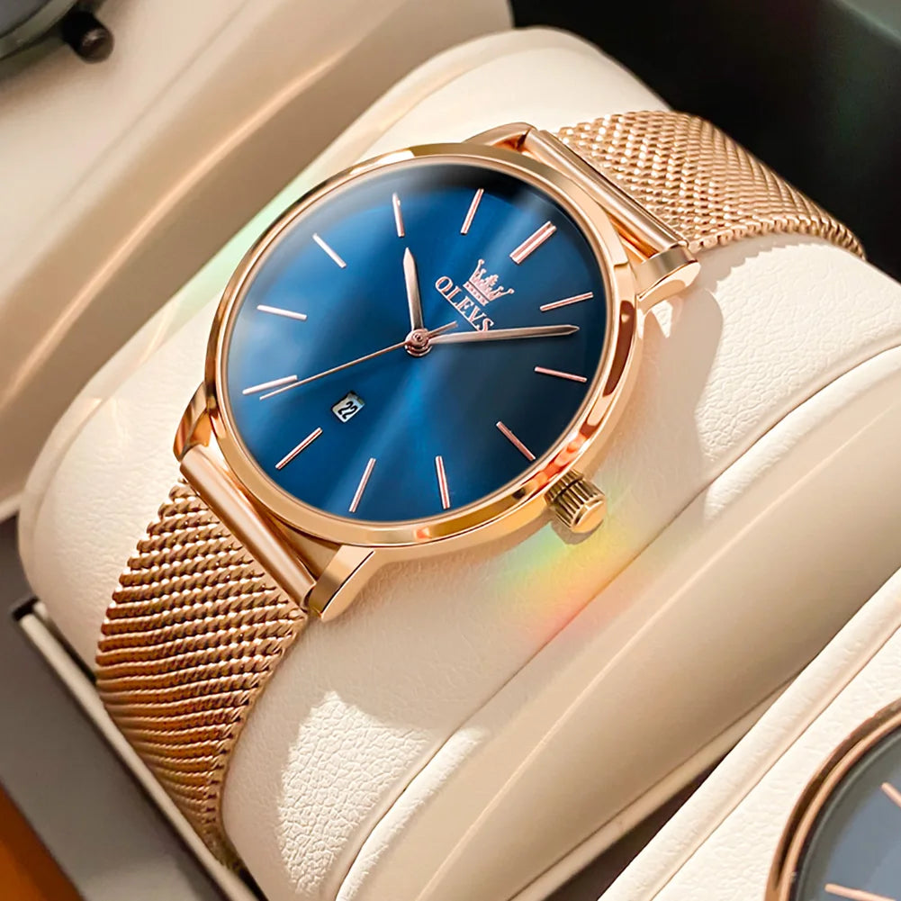 OLEVS Watches For Women Quartz Waterproof Watch Luxury Lady's Watch Stainless Steel Rose Gold Set Gift Box