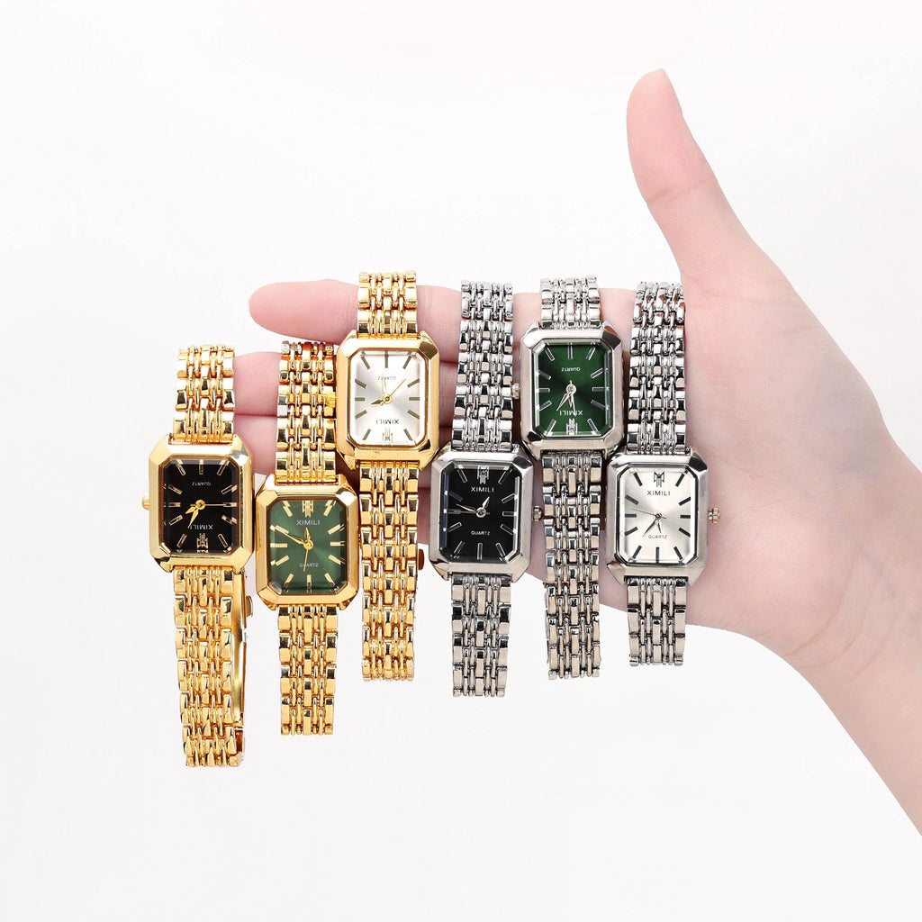 Hot Brand 316L Stainless Steel PVD Gold Color Strap Watch Women Luxury Gift Wristwatch Lady Fashion Simple Square Quartz Watches
